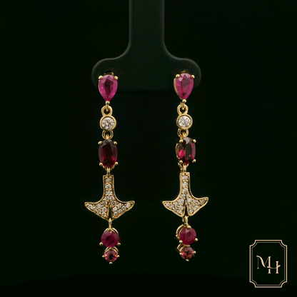 Ruby & Diamond Anchored-Drop Earrings