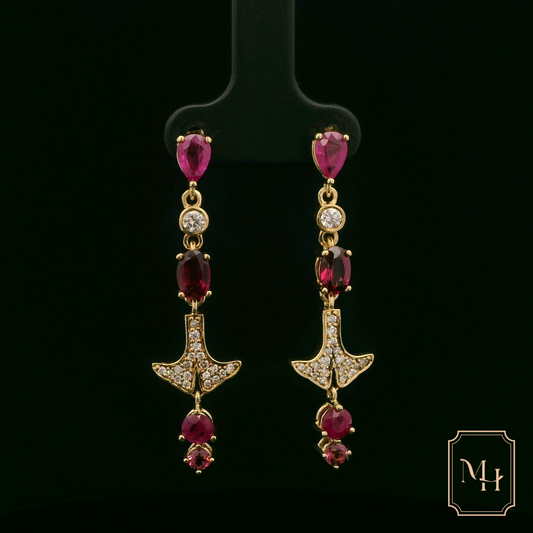 Ruby & Diamond Anchored-Drop Earrings