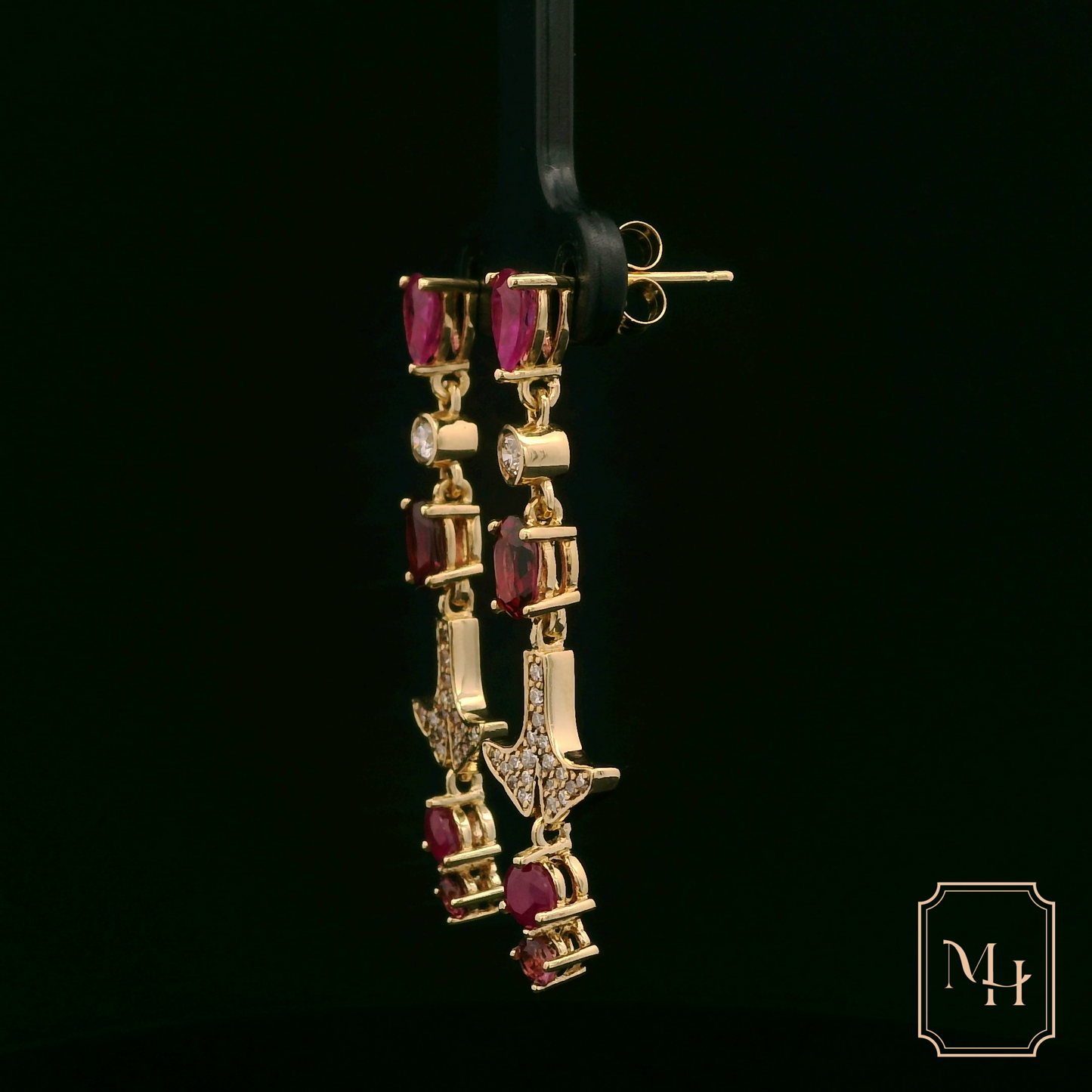 Ruby & Diamond Anchored-Drop Earrings