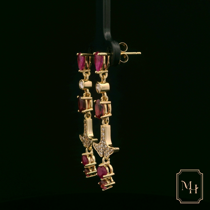 Ruby & Diamond Anchored-Drop Earrings