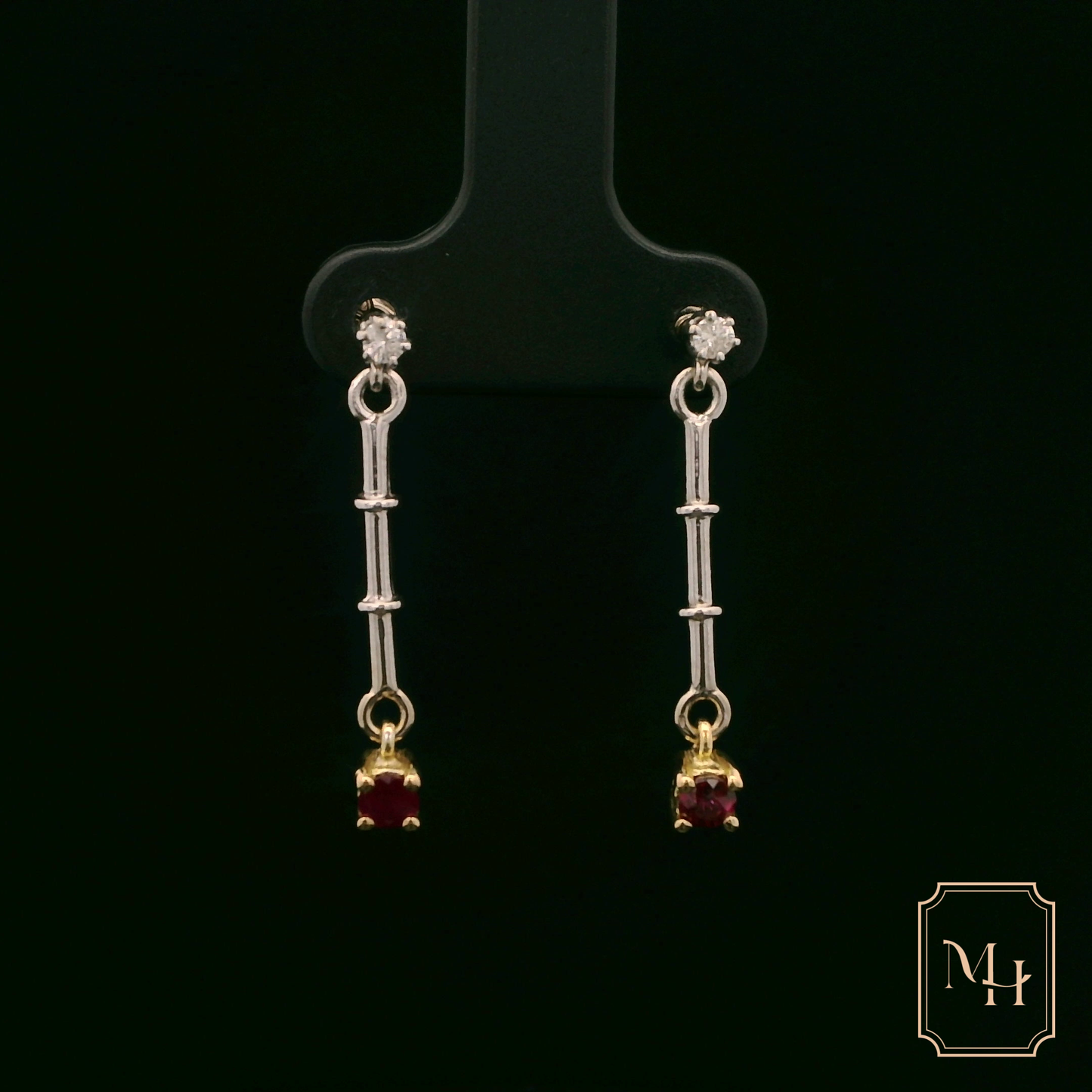 Ruby & Diamond Drop-Bar Earrings