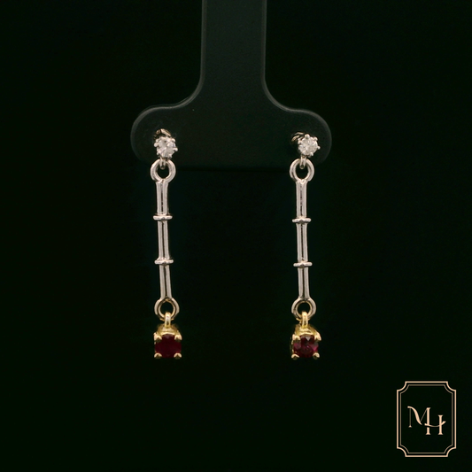 Ruby & Diamond Drop-Bar Earrings