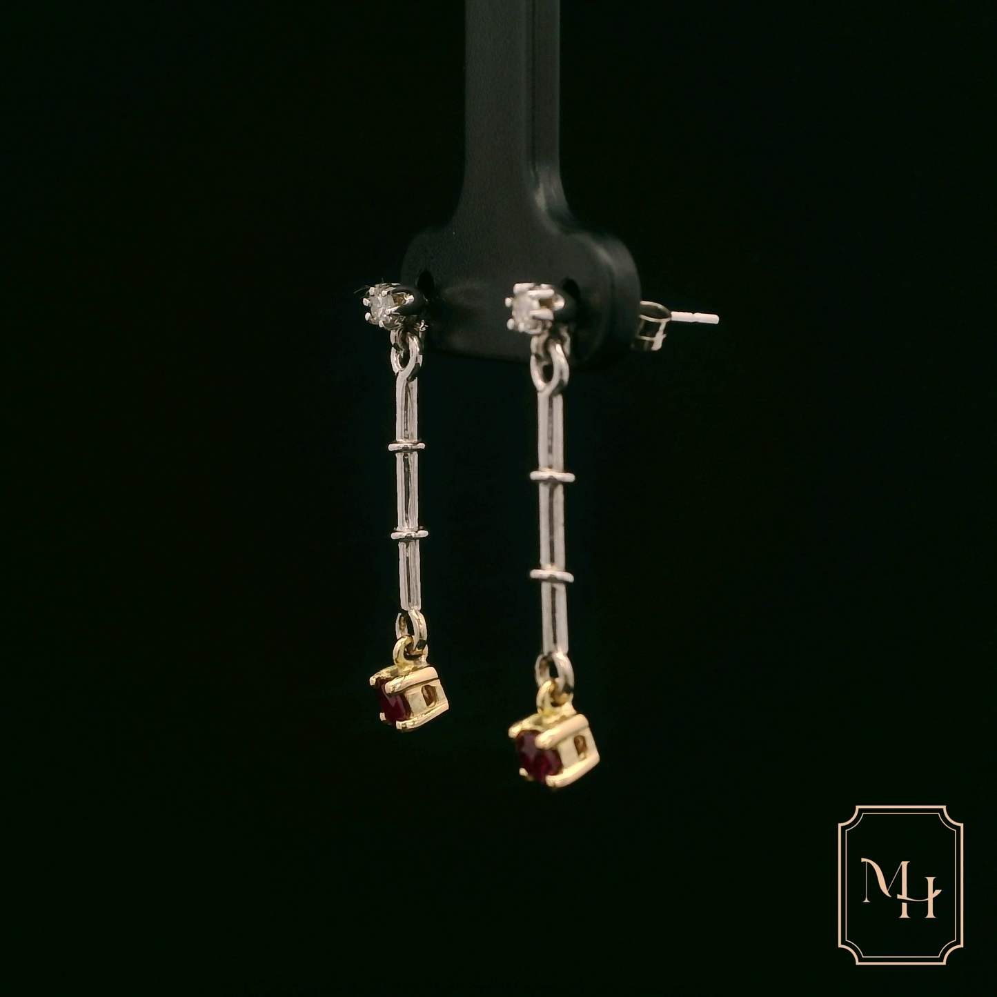 Ruby & Diamond Drop-Bar Earrings