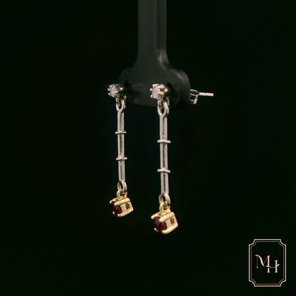 Ruby & Diamond Drop-Bar Earrings