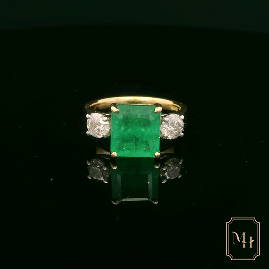 Emerald & Diamond Triad Ring