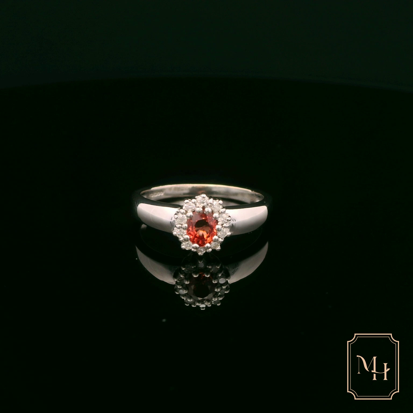 Orange Sapphire Diamond Cluster Ring