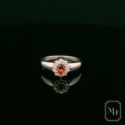 Orange Sapphire Diamond Cluster Ring