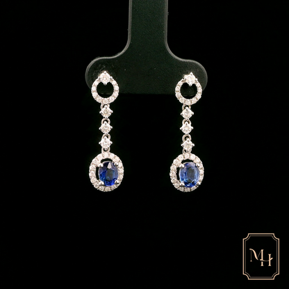 Three-Stone Diamond & Sapphire Earrings