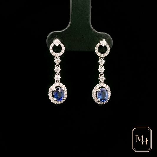 Three-Stone Diamond & Sapphire Earrings