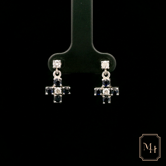 Sapphire & Diamond Cross Earrings