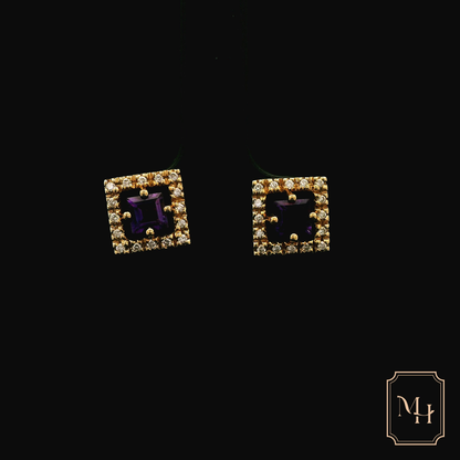 Amethyst & Diamond Golden Earrings