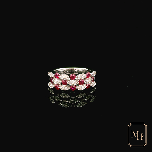 Ruby & Diamond Patterned-Band Ring