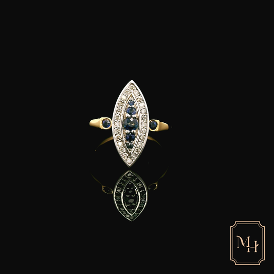 Sapphire & Diamond Marquise-Shaped Ring