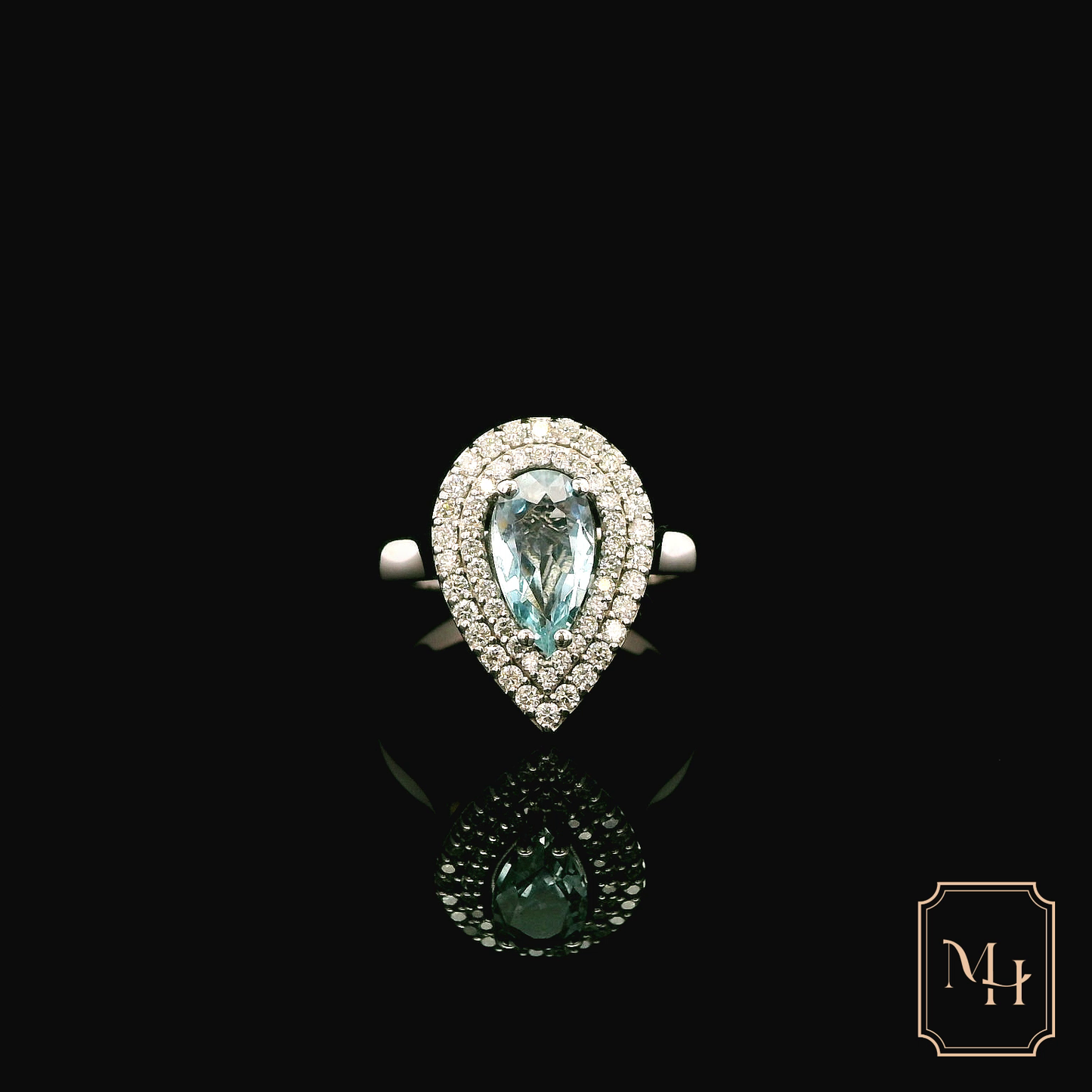 Aquamarine & Diamond Pear-Shaped Ring