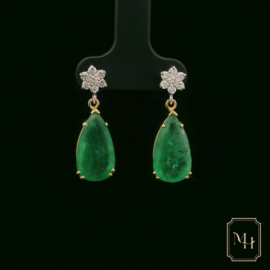 Emerald & Diamond Pear-drop Earrings