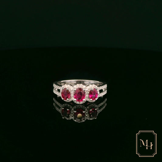Oval-Triad Ruby Ring