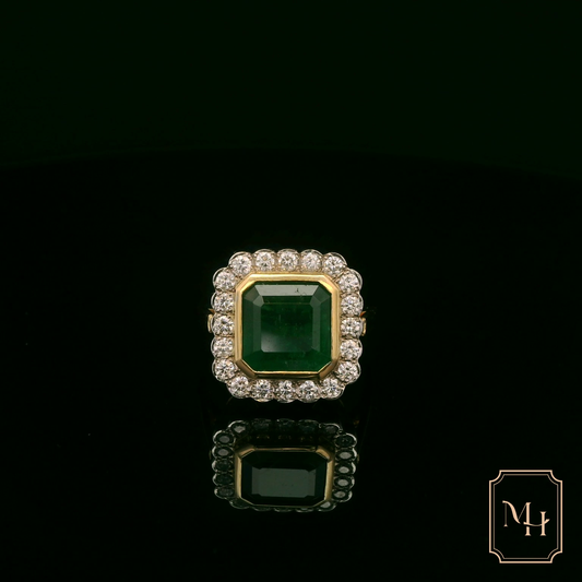 Emerald & Diamond Halo Ring