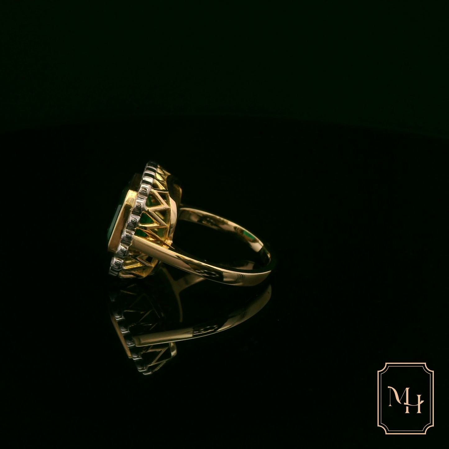 Emerald & Diamond Halo Ring