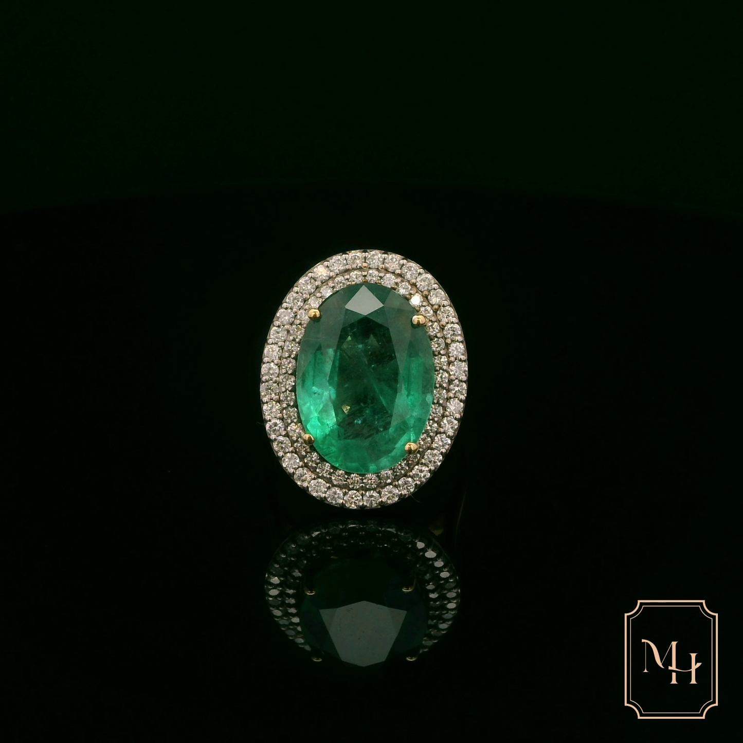 Emerald & Diamond Double-Halo Ring