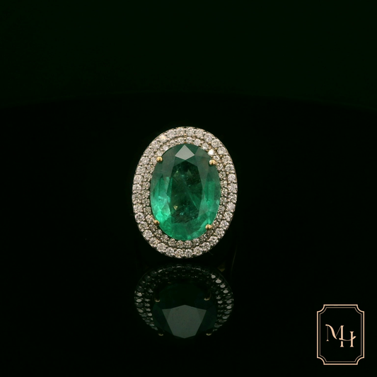 Emerald & Diamond Double-Halo Ring