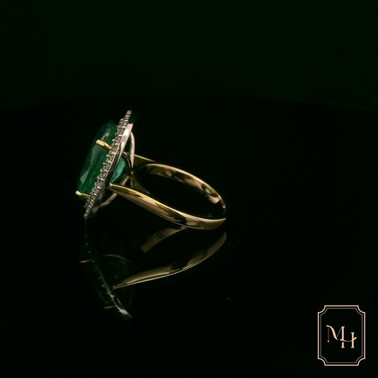 Emerald & Diamond Double-Halo Ring