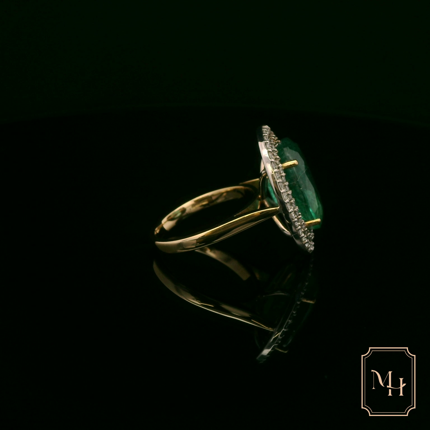 Emerald & Diamond Double-Halo Ring