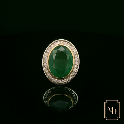 Emerald & Diamond Oval-Cluster Ring