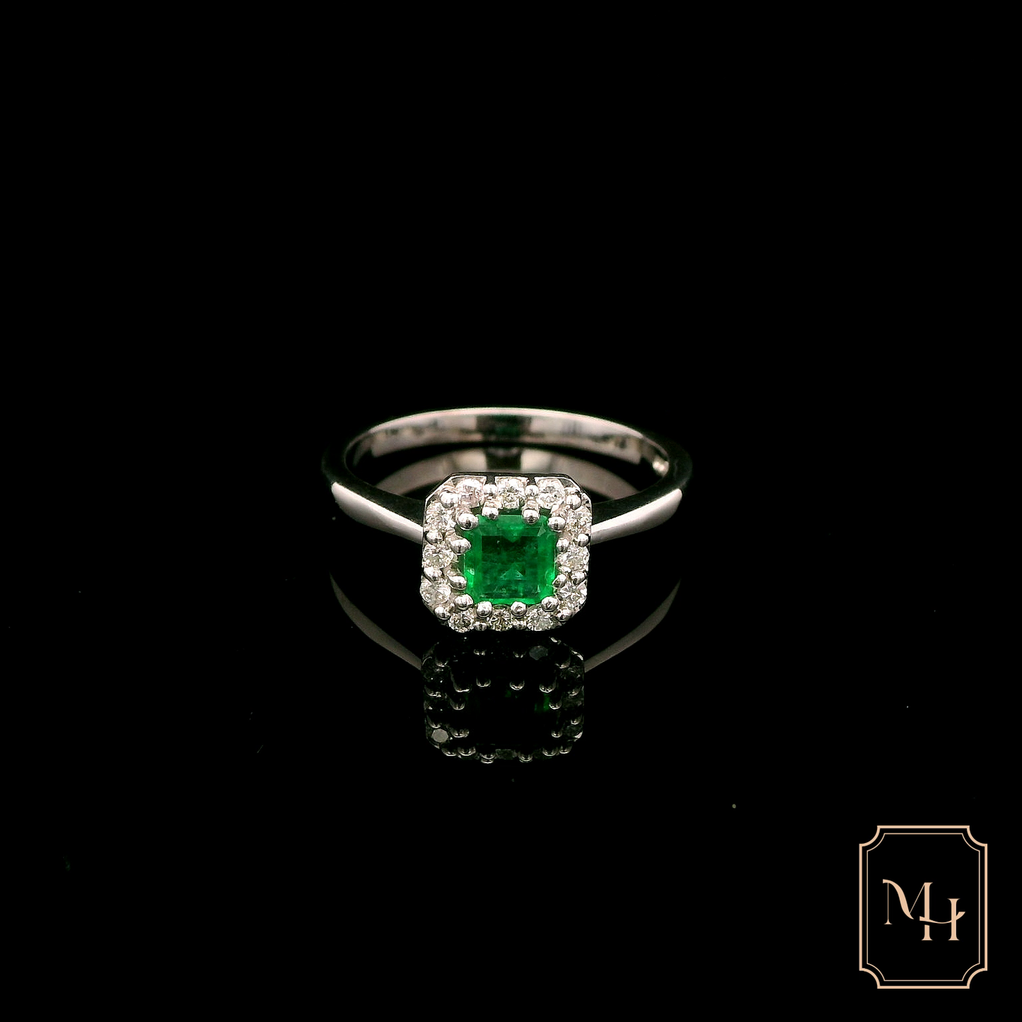 Emerald & Diamond Halo Ring