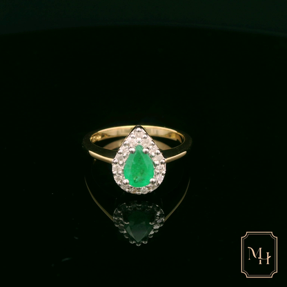 Emerald & Diamond Pear-Shaped Ring