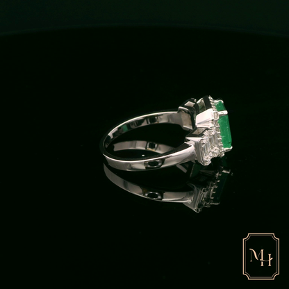 Emerald & Diamond Halo Ring