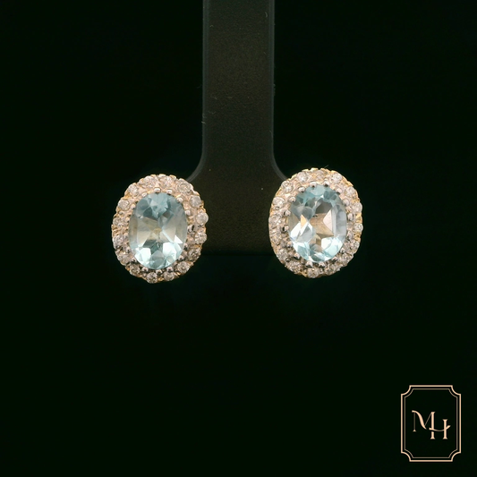 Aquamarine & Diamond Halo Earrings