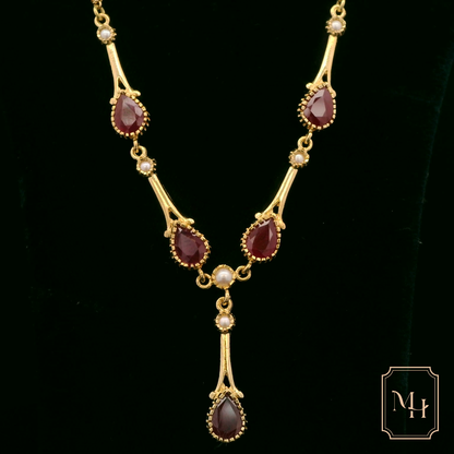 Royal Ruby & Pearl Gold Necklace