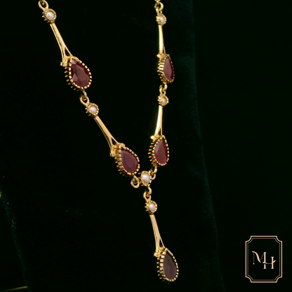 Royal Ruby & Pearl Gold Necklace