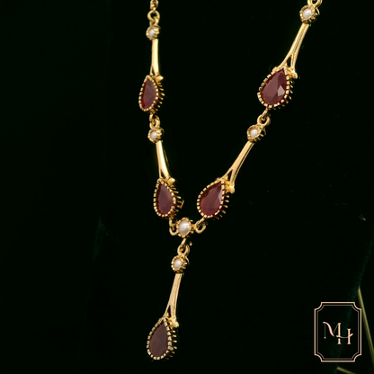 Royal Ruby & Pearl Gold Necklace