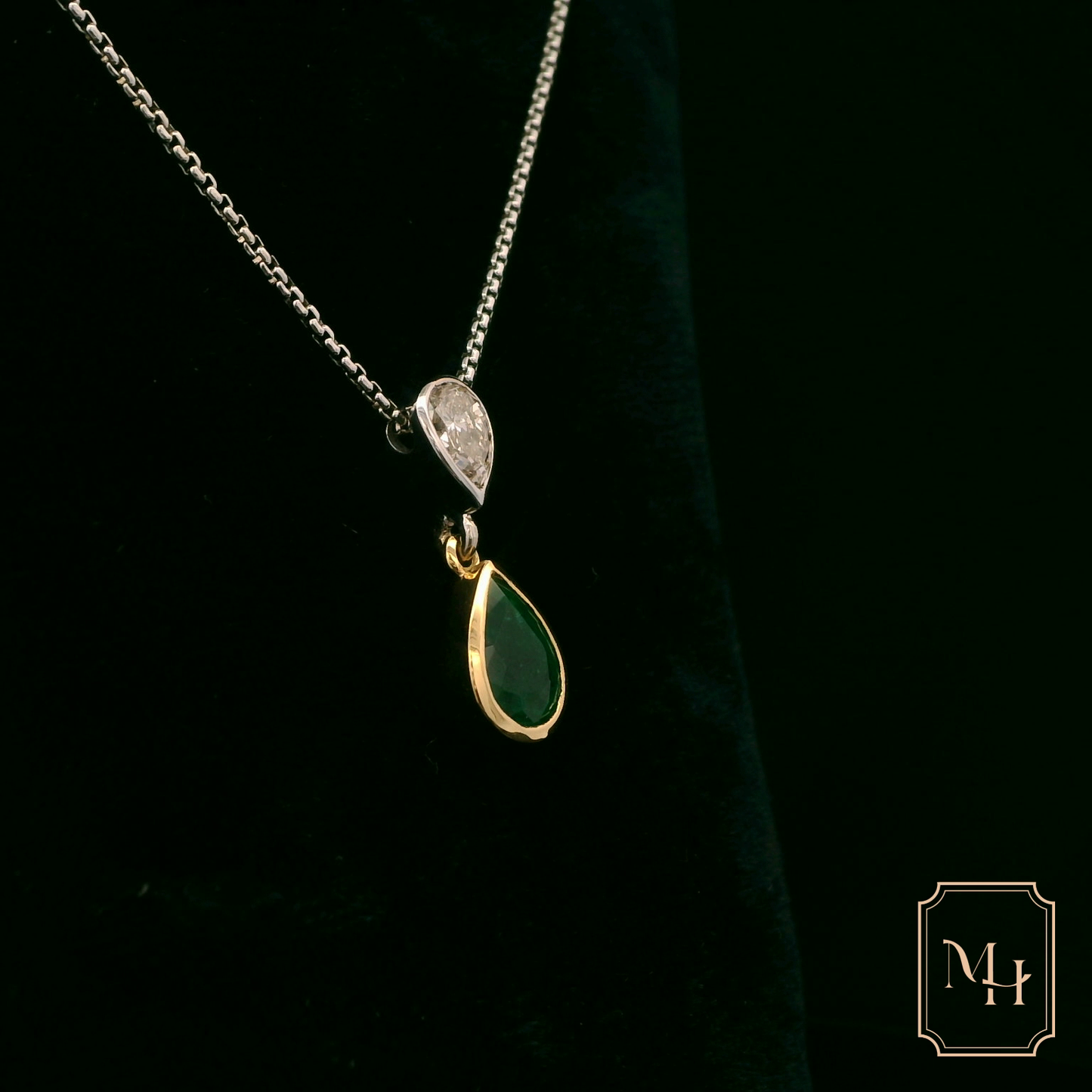 Emerald & Diamond Drop Pendant