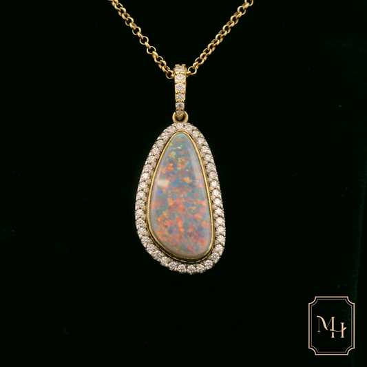 Opal & Diamond Halo Pendant