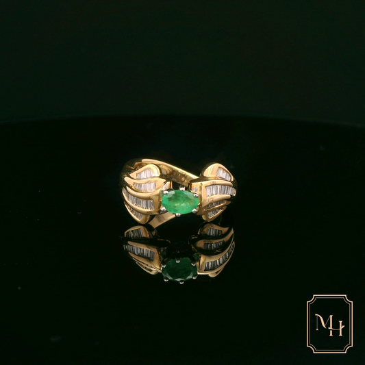 Double-Leaf Emerald Gold Ring
