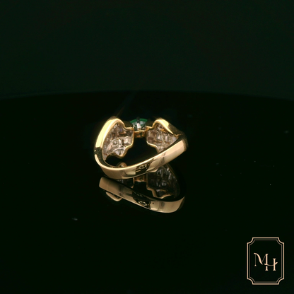 Double-Leaf Emerald Gold Ring