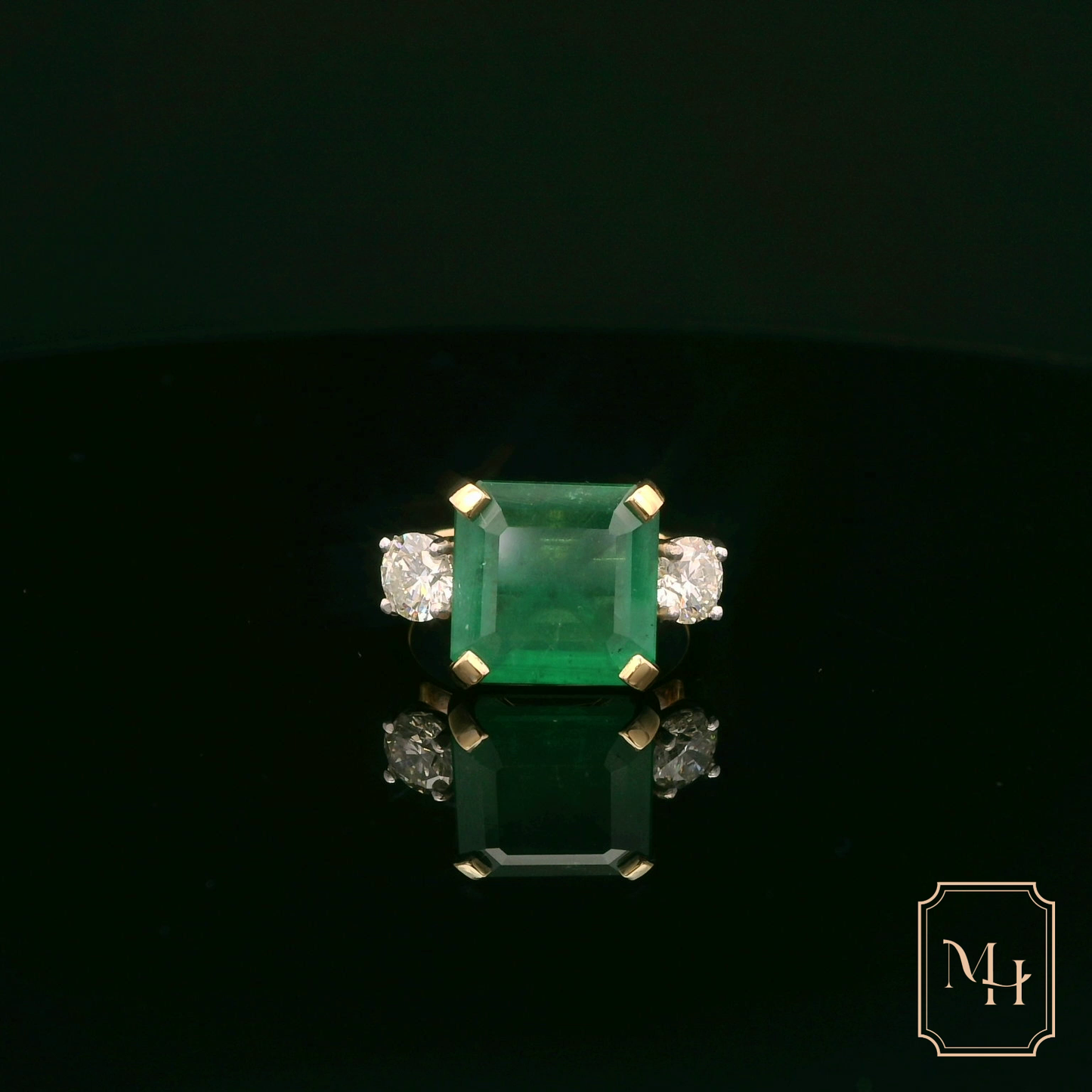 Emerald & Diamond Triad Ring