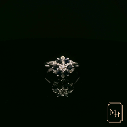 Sapphire & Diamond Flowered Ring