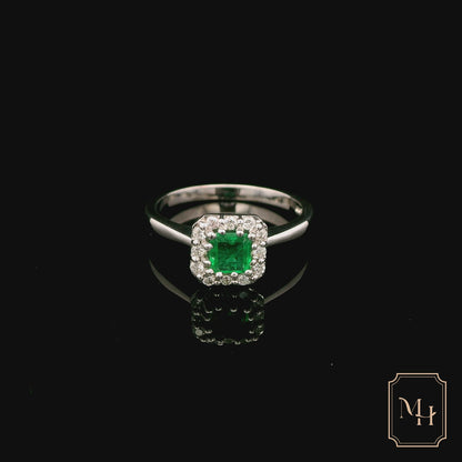 Emerald & Diamond Halo Ring