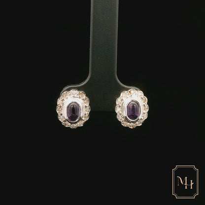 Diamond Amethyst Halo Earrings