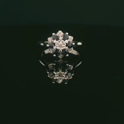 Sapphire & Diamond Flowered Ring