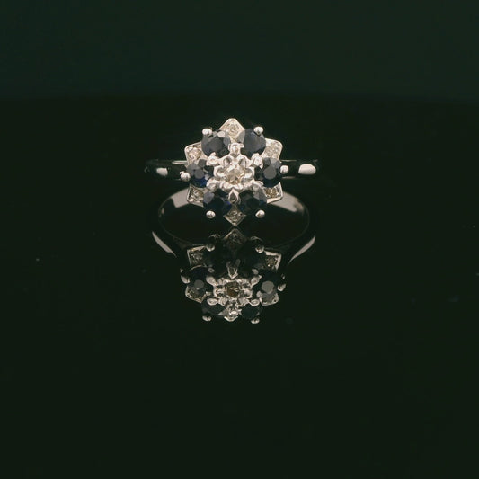 Sapphire & Diamond Flowered Ring