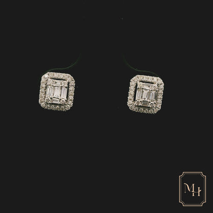 Single-Halo Diamond Baguette Earrings