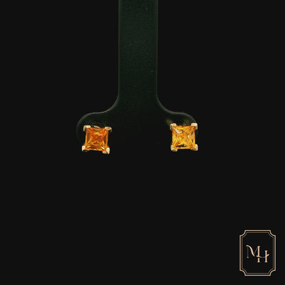 Four-Claw Orange Sapphire Stud Earrings
