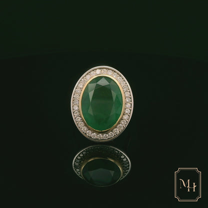 Emerald & Diamond Oval-Cluster Ring