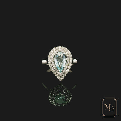 Aquamarine & Diamond Pear-Shaped Ring