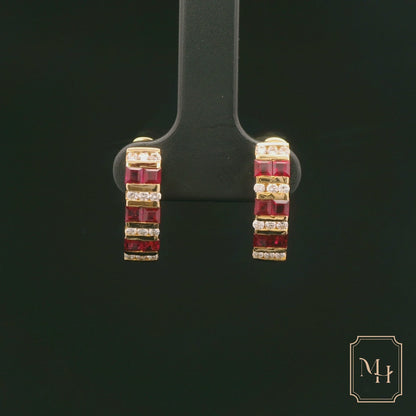 Ruby & Diamond Patterned Earrings