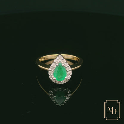 Emerald & Diamond Pear-Shaped Ring